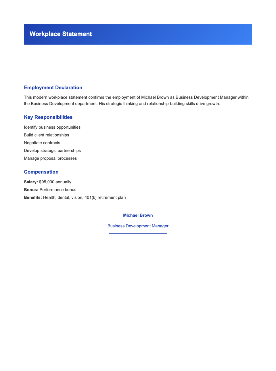 Corporate blue modern workplace statement